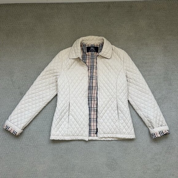 Burberry Brit Women’s Kencott Quilted Zip up Nova Check Jacket Beige Size XS